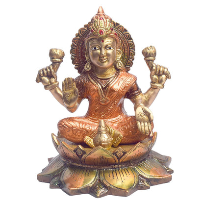7.5 Inch Auspicious Lakshmi Ganesha Statue in Brass