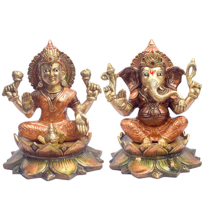 7.5 Inch Auspicious Lakshmi Ganesha Statue in Brass