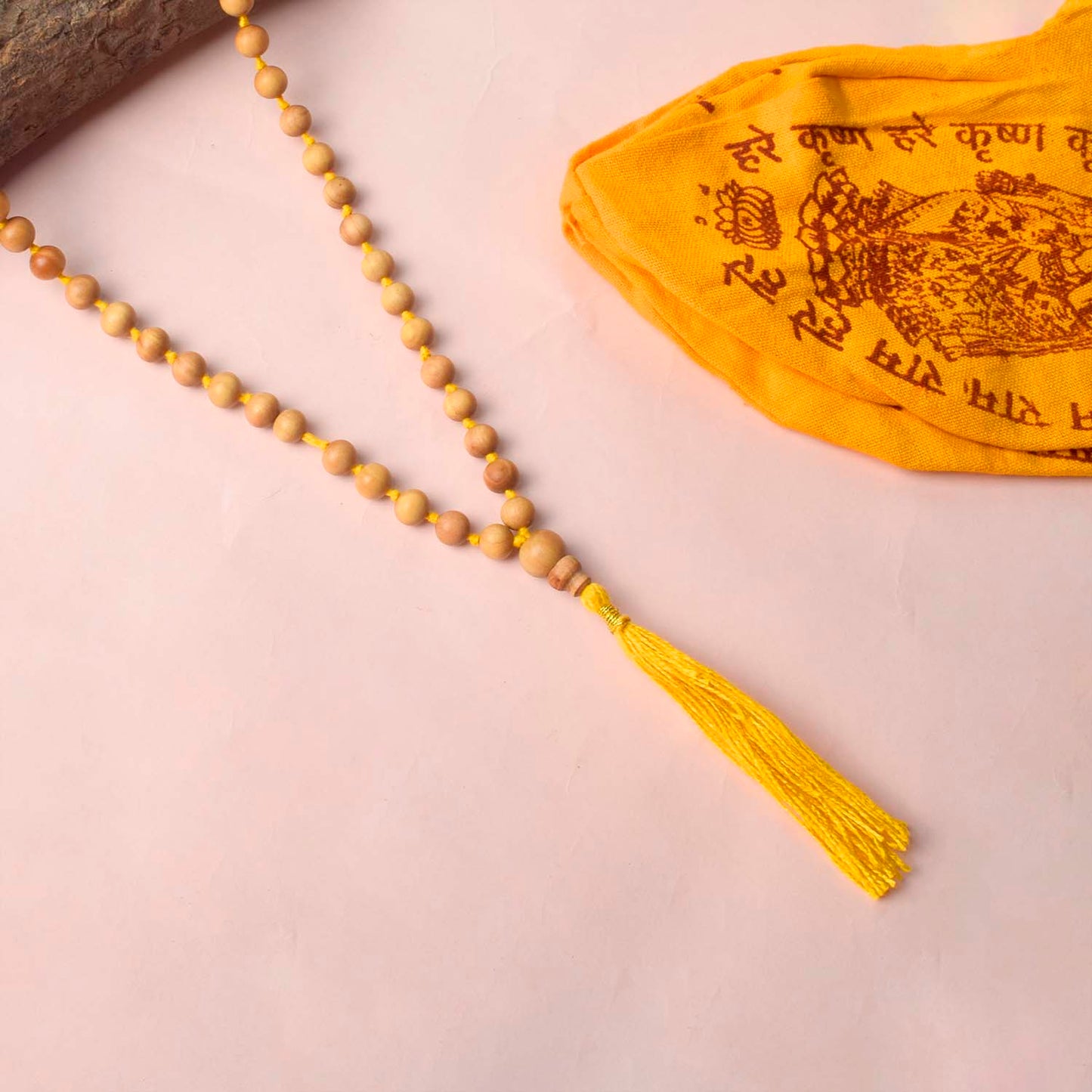 Certified 8-9mm 100% Original Authentic Mysore White Sandalwood (Chandan) yellow thread Jap Mala