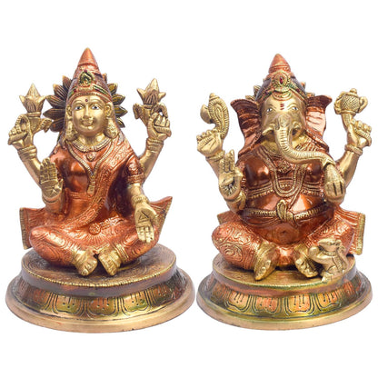 8.5 Inch Handcrafted Laxmi Ganesh Statue in Brass