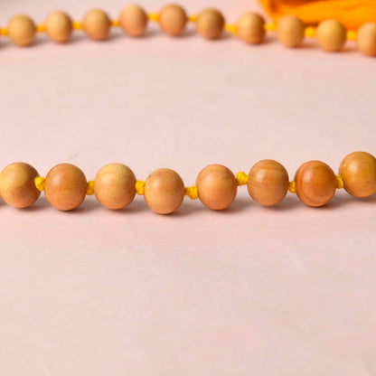 Certified 8-9mm 100% Original Authentic Mysore White Sandalwood (Chandan) yellow thread Jap Mala