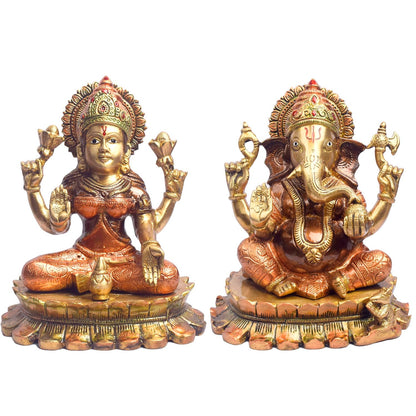 8.1 Inch Blessings of Lakshmi & Ganesha in Brass