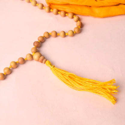 Certified 8-9mm 100% Original Authentic Mysore White Sandalwood (Chandan) yellow thread Jap Mala