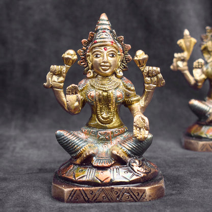 5.1 Inch Antique Finish Lakshmi Ganesh Idol in Brass