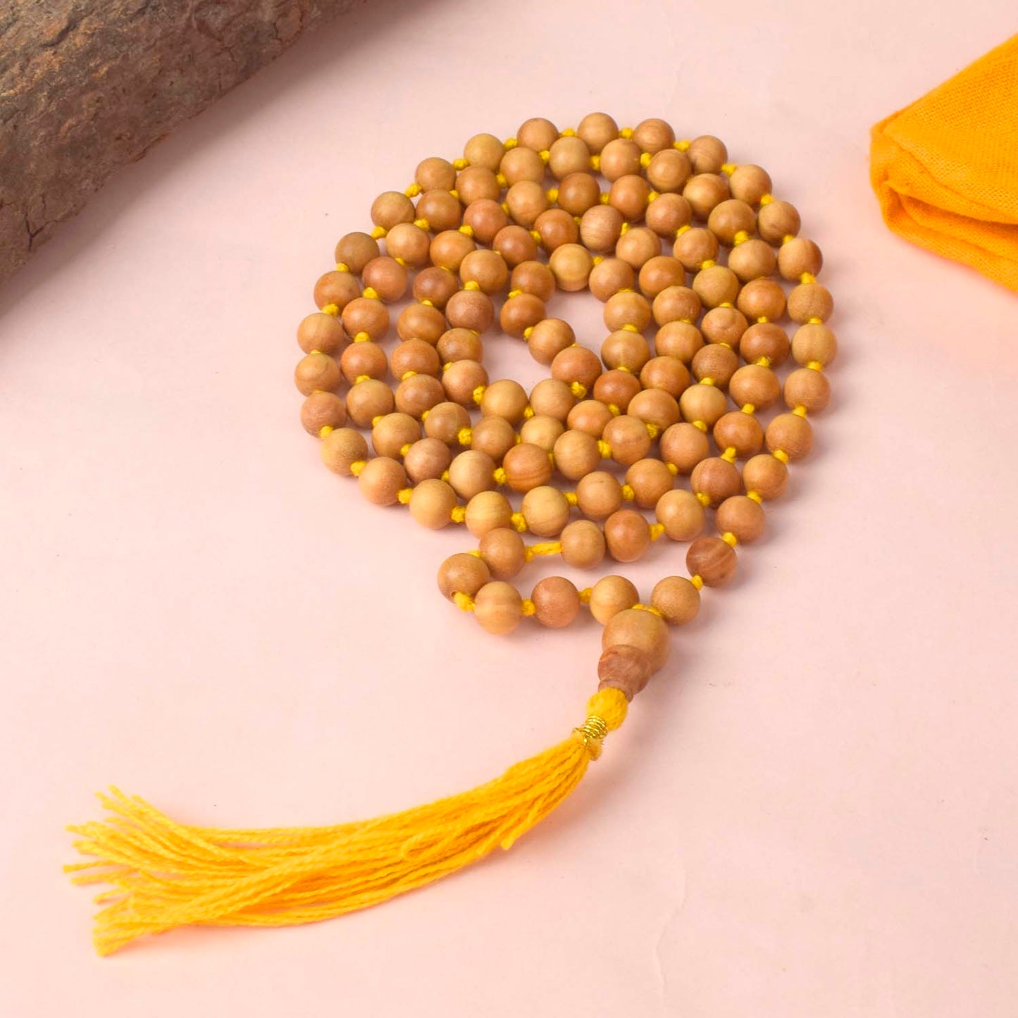 Certified 8-9mm 100% Original Authentic Mysore White Sandalwood (Chandan) yellow thread Jap Mala