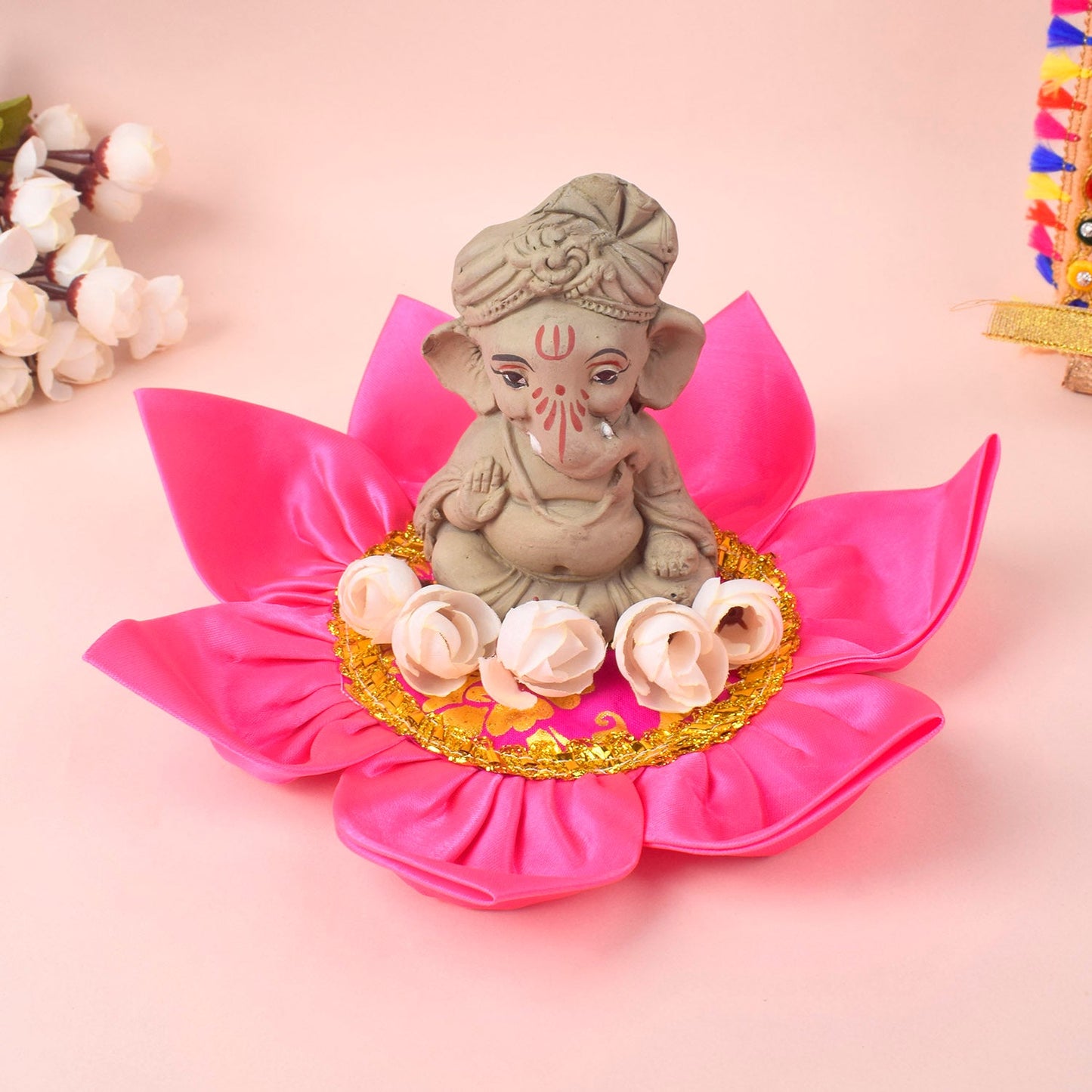 10.8 Inch Graceful Satin Lotus Design Pooja Mat