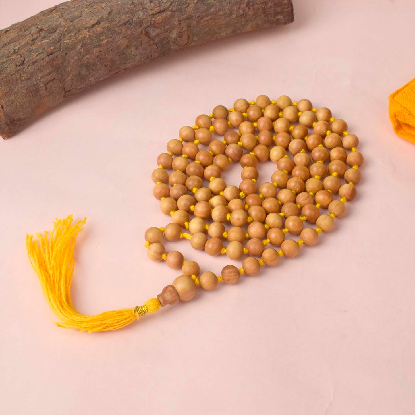 Certified 8-9mm 100% Original Authentic Mysore White Sandalwood (Chandan) yellow thread Jap Mala