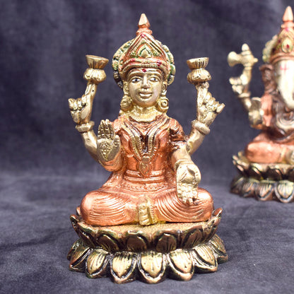 5.6 Inch Graceful Brass Lakshmi Ganesh Statue