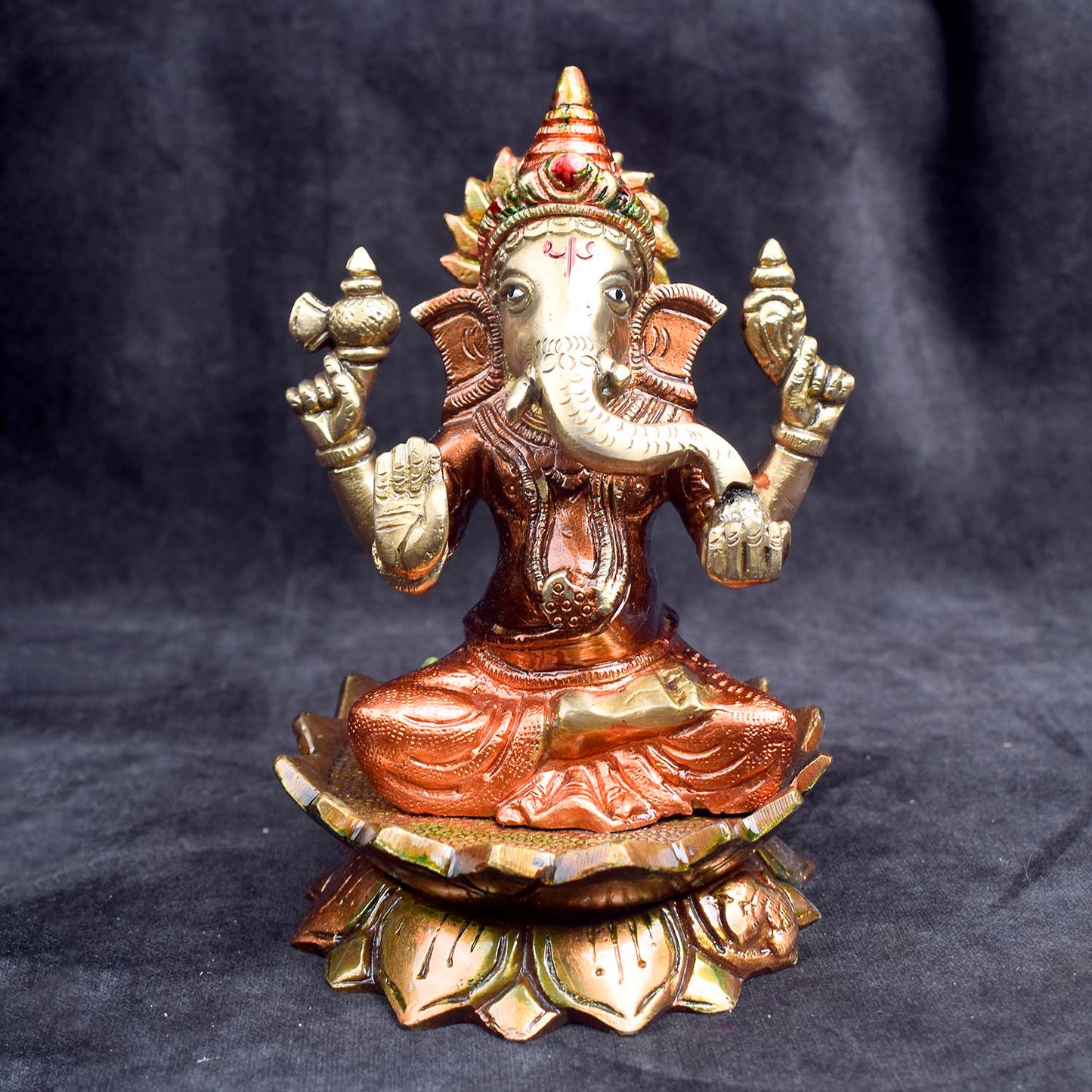 6.1 Inch Sacred Brass Lakshmi Ganesh Idol for Home Temple