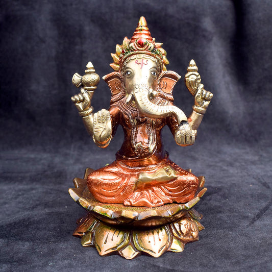 6.1 Inch Sacred Brass Lakshmi Ganesh Idol for Home Temple
