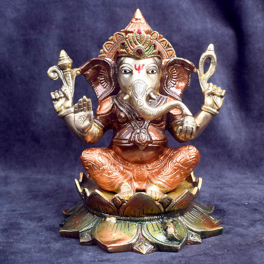 7.5 Inch Auspicious Lakshmi Ganesha Statue in Brass