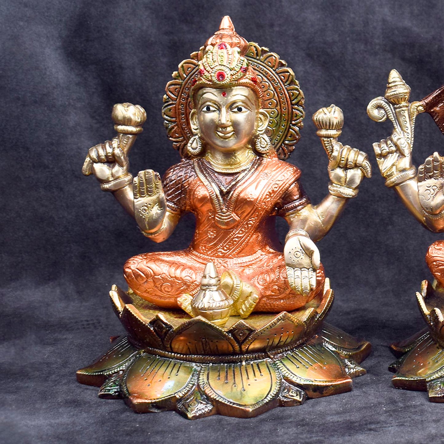 7.5 Inch Auspicious Lakshmi Ganesha Statue in Brass