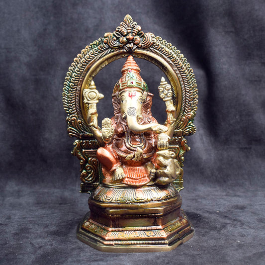 9.4 Inch Majestic Brass Lakshmi Ganesha Idol