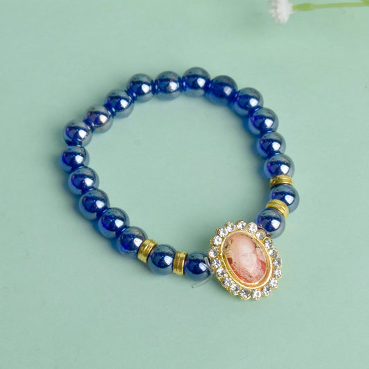 Dark Blue Shiny Beads Single Layer Guruji Swaroop Bracelet