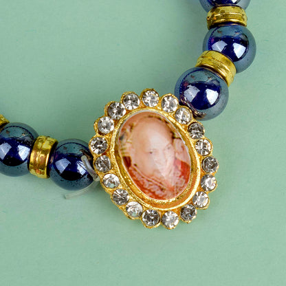 Dark Blue Shiny Beads Single Layer Guruji Swaroop Bracelet