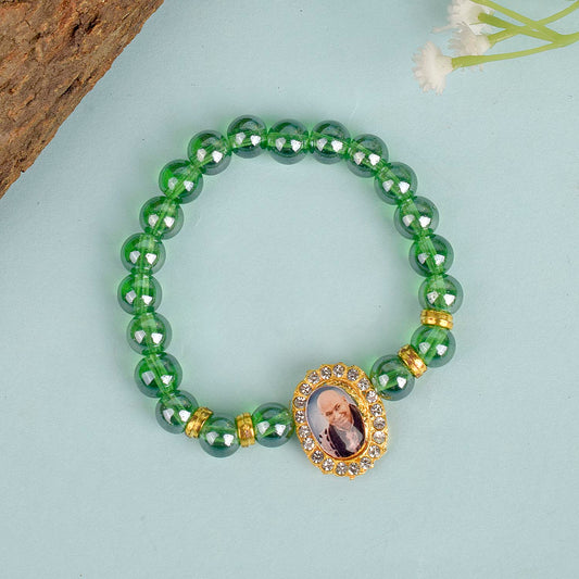 Green Shiny Beads Single Layer Guruji Swaroop Bracelet