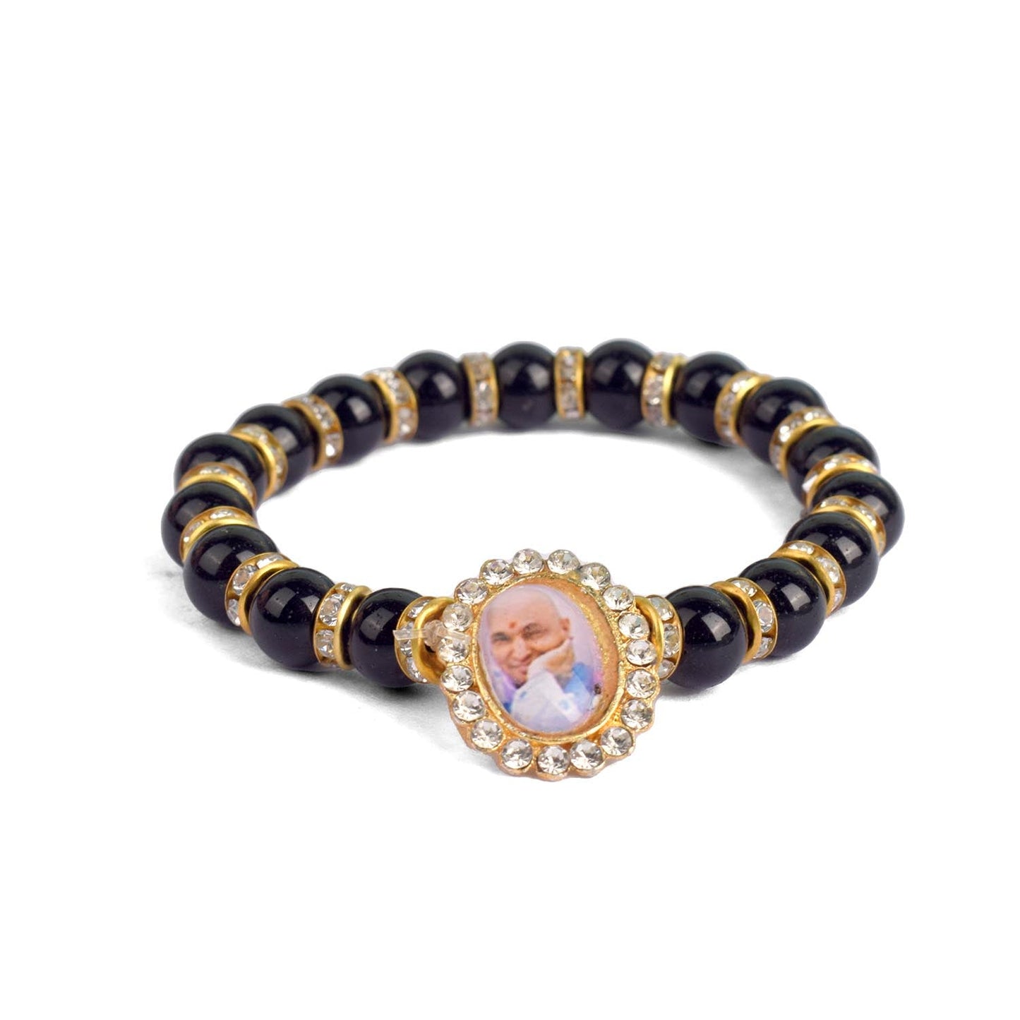 Black Shiny Beads with Golden Studs Single Layer Guruji Swaroop Bracelet