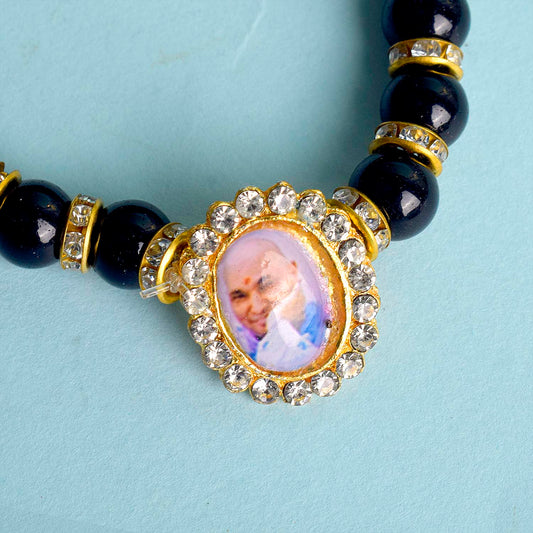 Black Shiny Beads with Golden Studs Single Layer Guruji Swaroop Bracelet