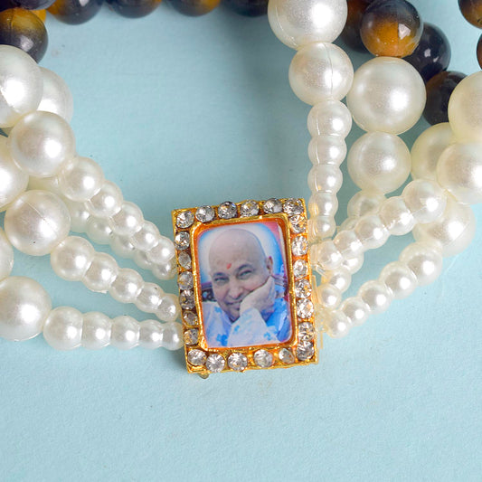 Black & Yellow with White Pearl Four Layer Guruji Swaroop Bracelet