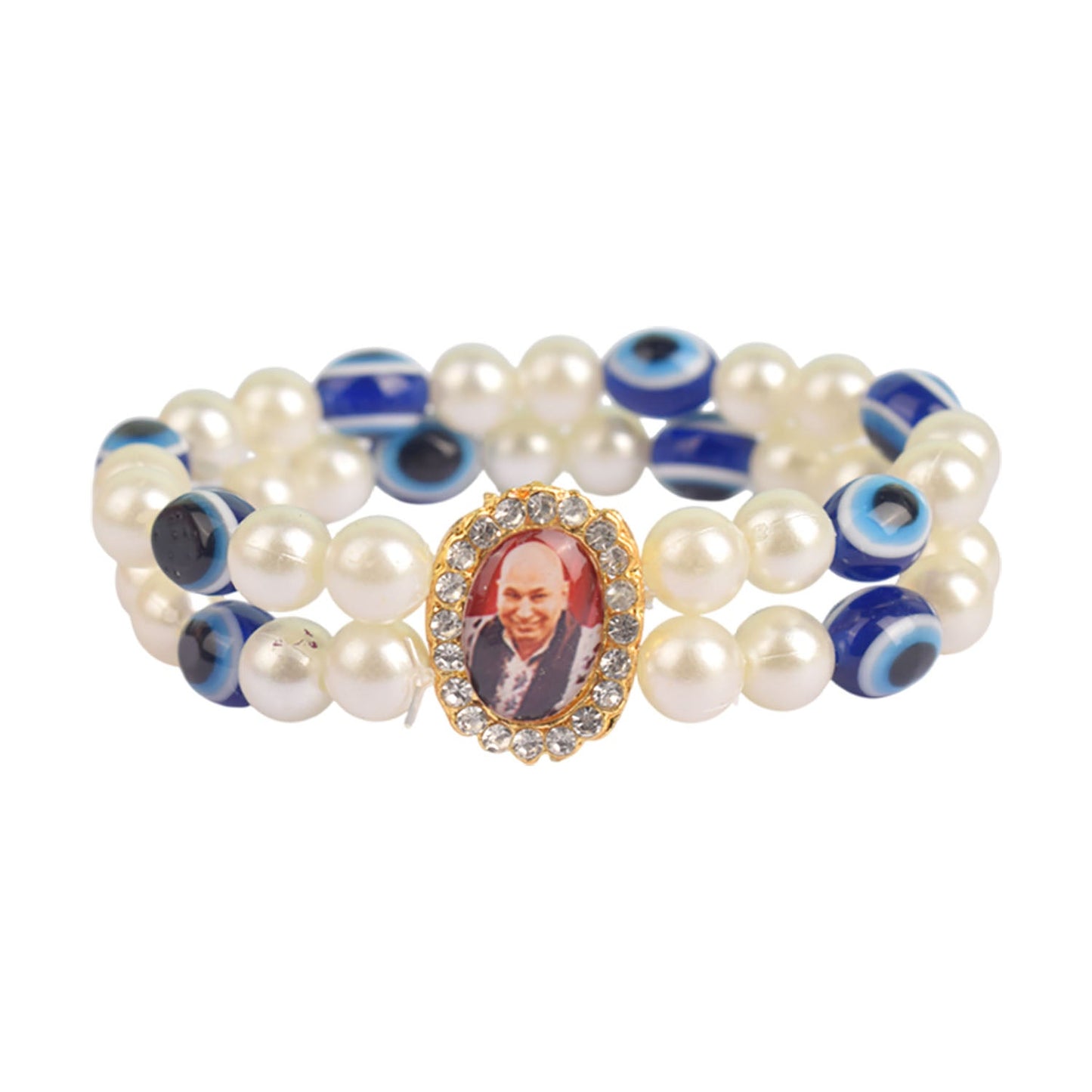White Pearl with Evil Eye Double Layer Guruji Swaroop Bracelet