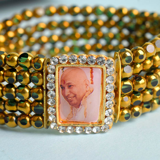 Five Layered Green & Golden Beads Guruji Swaroop Bracelet