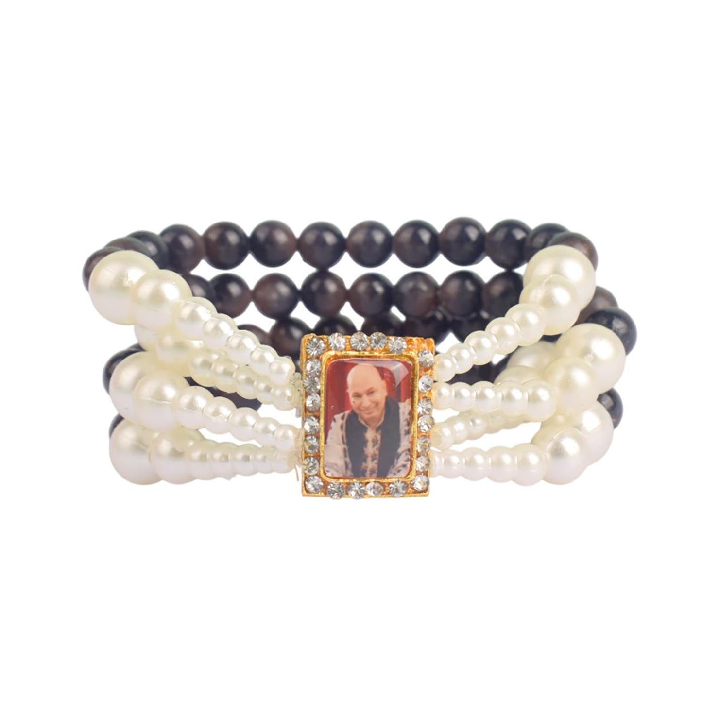 Black with White Pearl Four Layer Guruji Swaroop Bracelet