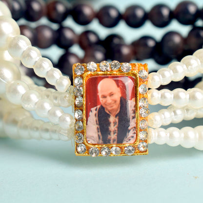 Black with White Pearl Four Layer Guruji Swaroop Bracelet
