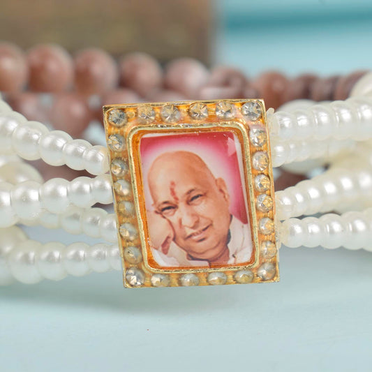 Wine & White Pearl Four Layer Guruji Swaroop Bracelet