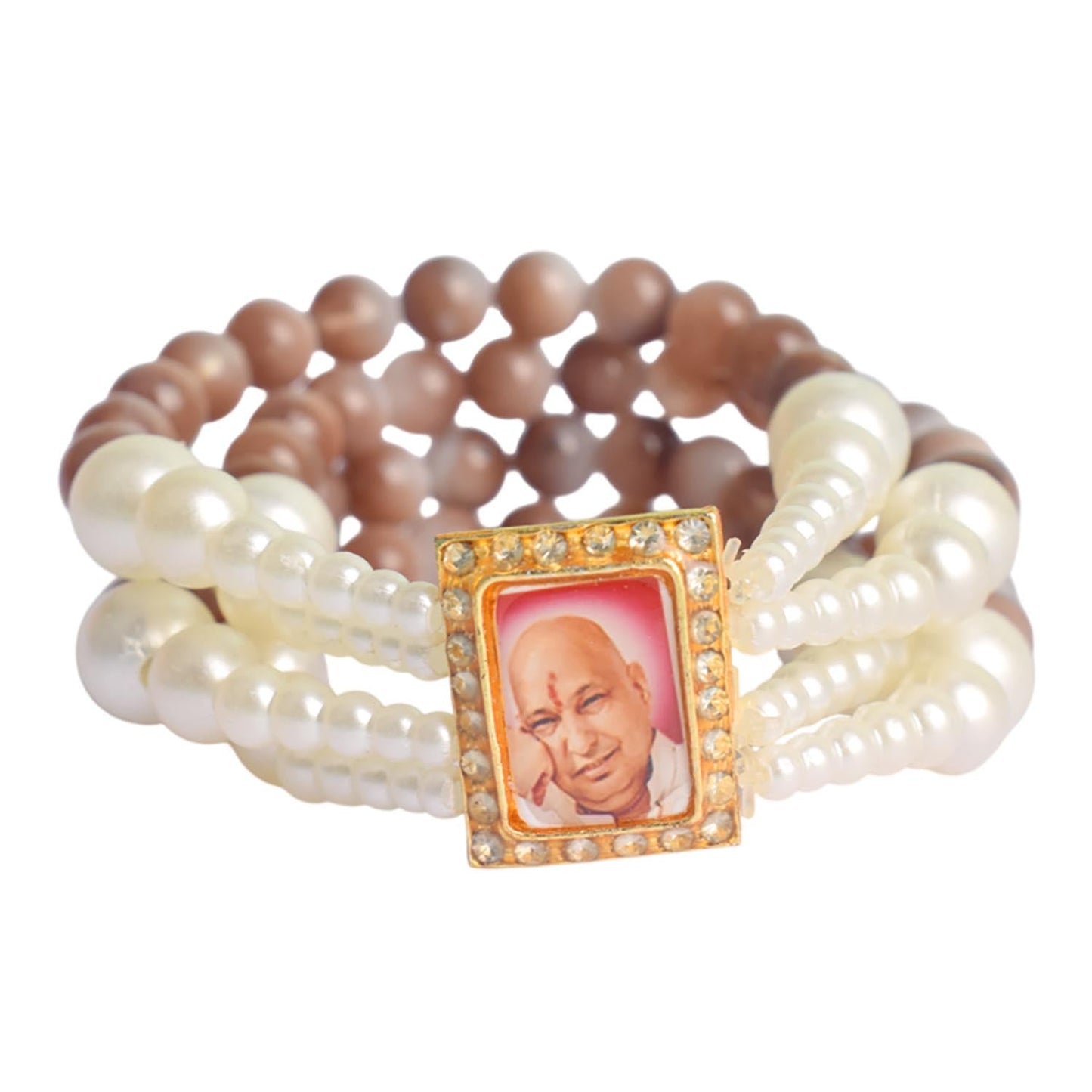 Wine & White Pearl Four Layer Guruji Swaroop Bracelet