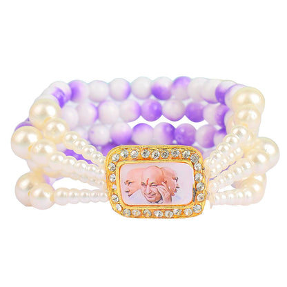 White & Lilac with White Pearl Four Layer Guruji Swaroop Bracelet