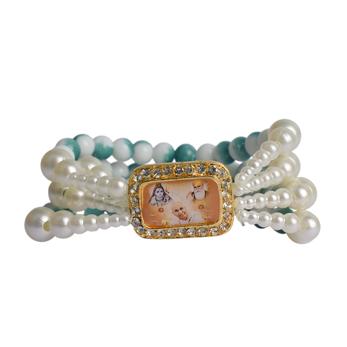 Baby Blue & White Pearl Four Layer Guruji Swaroop Bracelet