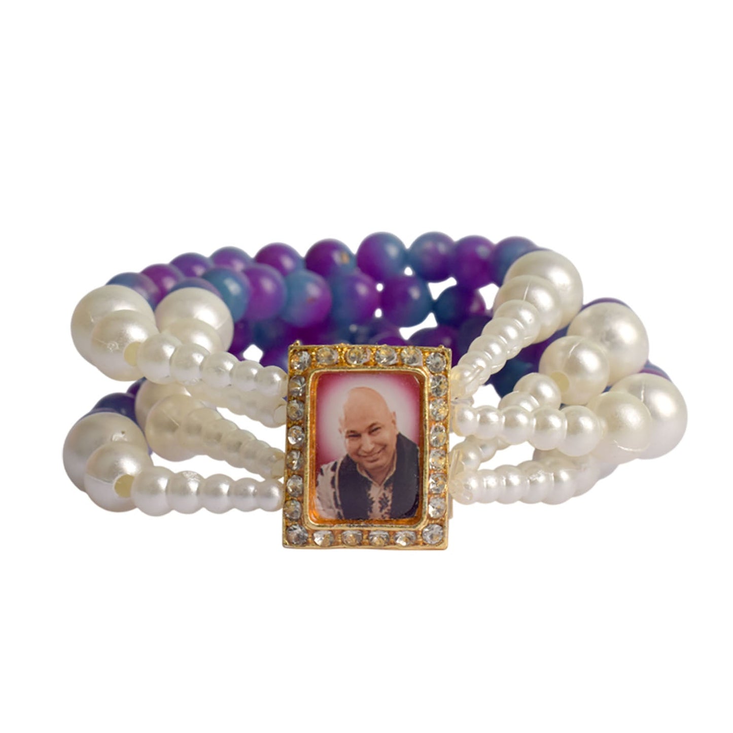 Purple & Blue with White Pearl Four Layer Guruji Swaroop Bracelet