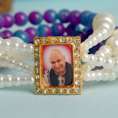 Purple & Blue with White Pearl Four Layer Guruji Swaroop Bracelet