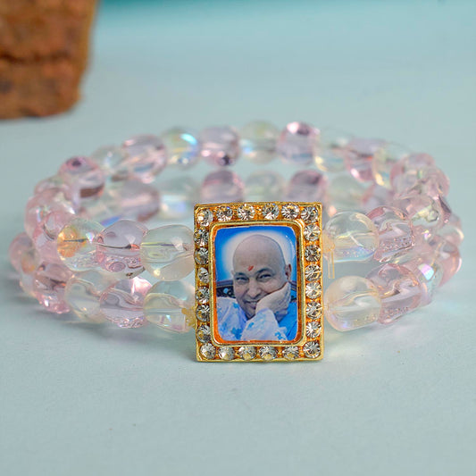 Pink & Clear Shiny Beads Double Layer Guruji Swaroop Bracelet