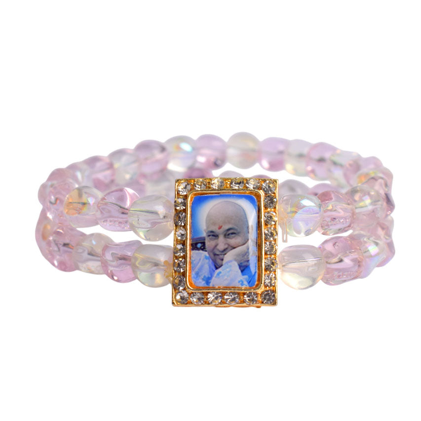 Pink & Clear Shiny Beads Double Layer Guruji Swaroop Bracelet