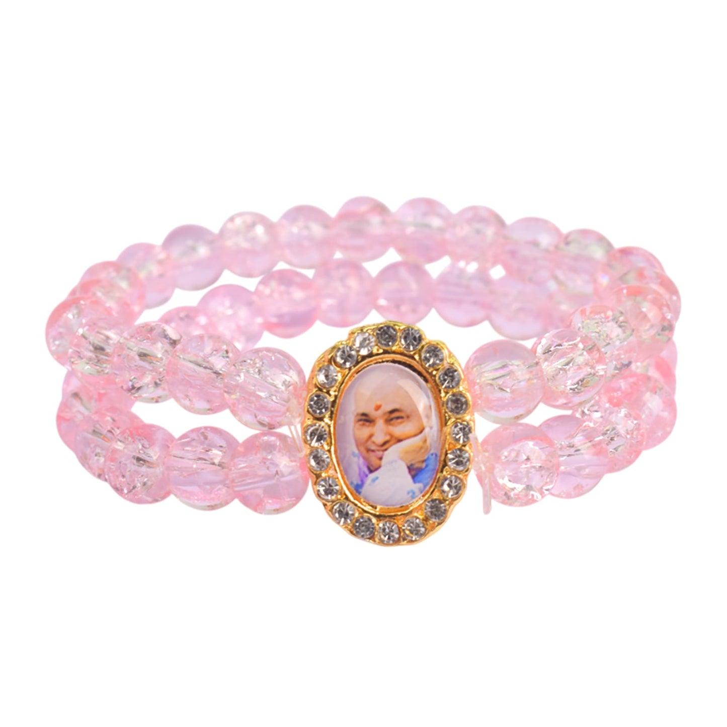Pink Shiny Beads Double Layer Guruji Swaroop Bracelet