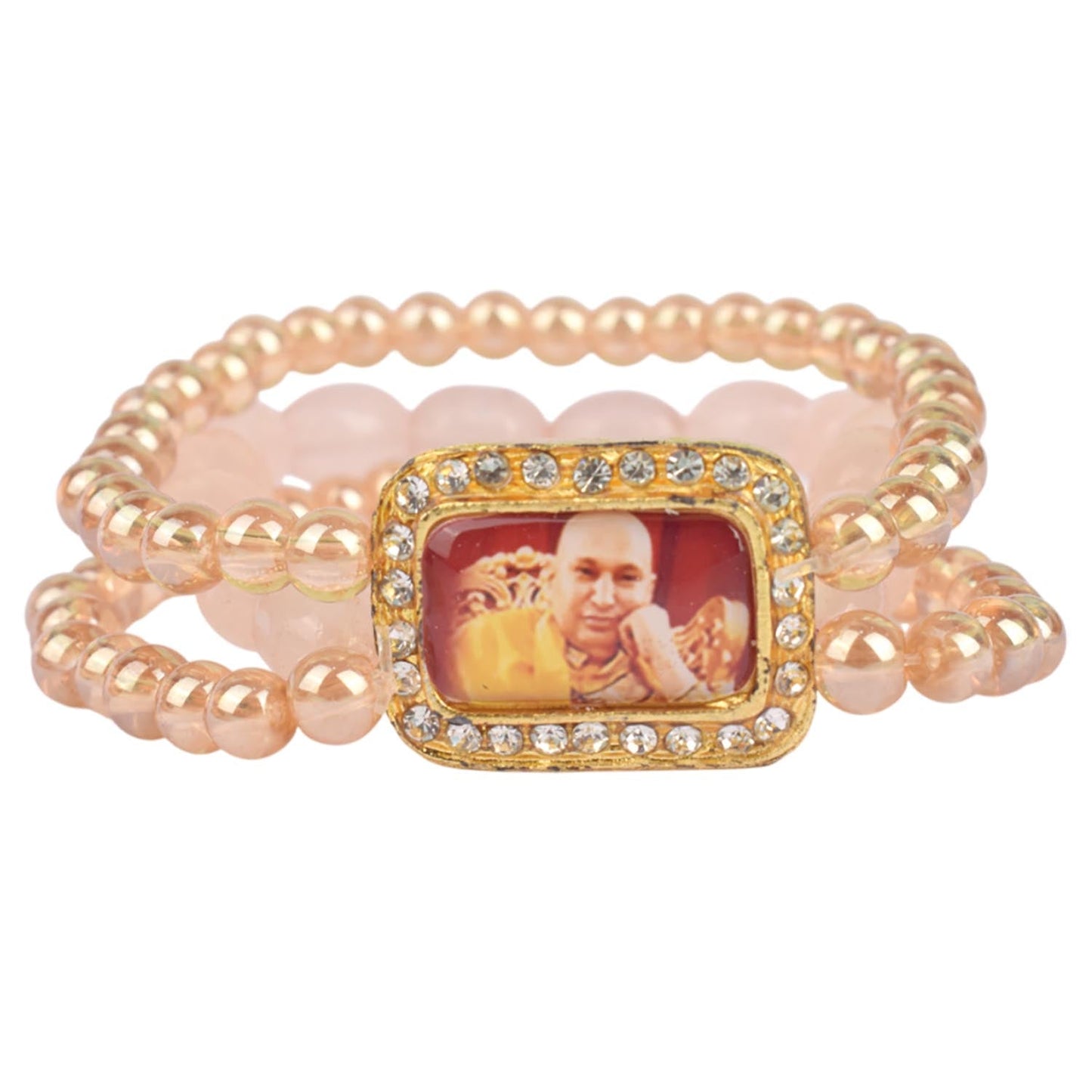 Golden Clear & Pink Triple Layer Guruji Swaroop Bracelet