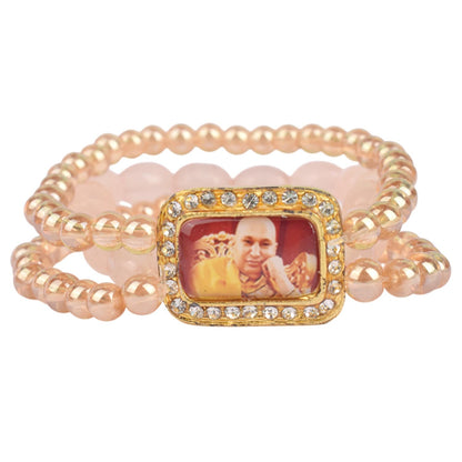 Golden Clear & Pink Triple Layer Guruji Swaroop Bracelet