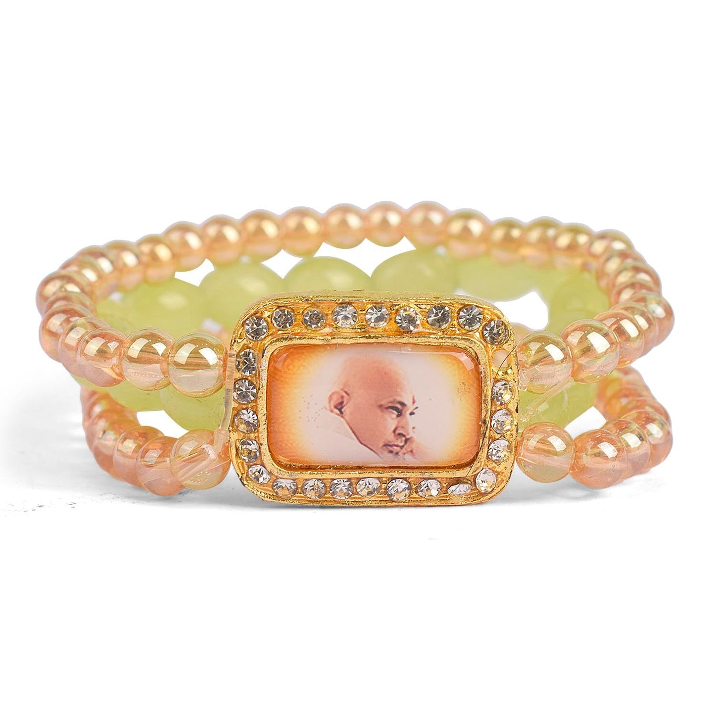 Golden Clear & Green Triple Layer Guruji Swaroop Bracelet