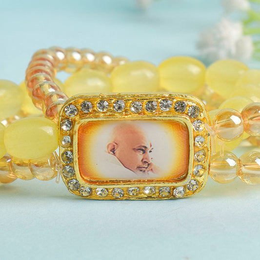 Golden Clear & Yellow Triple Layer Guruji Swaroop Bracelet