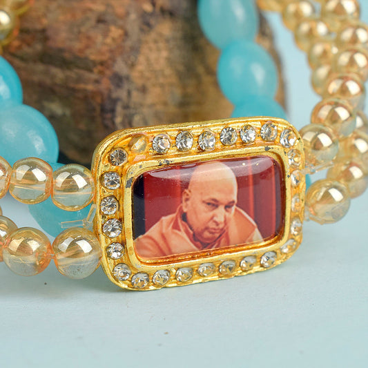 Golden Clear & Baby Blue Triple Layer Guruji Swaroop Bracelet