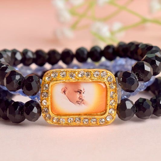 Black & Purplish Blue Triple Layer Guruji Swaroop Bracelet