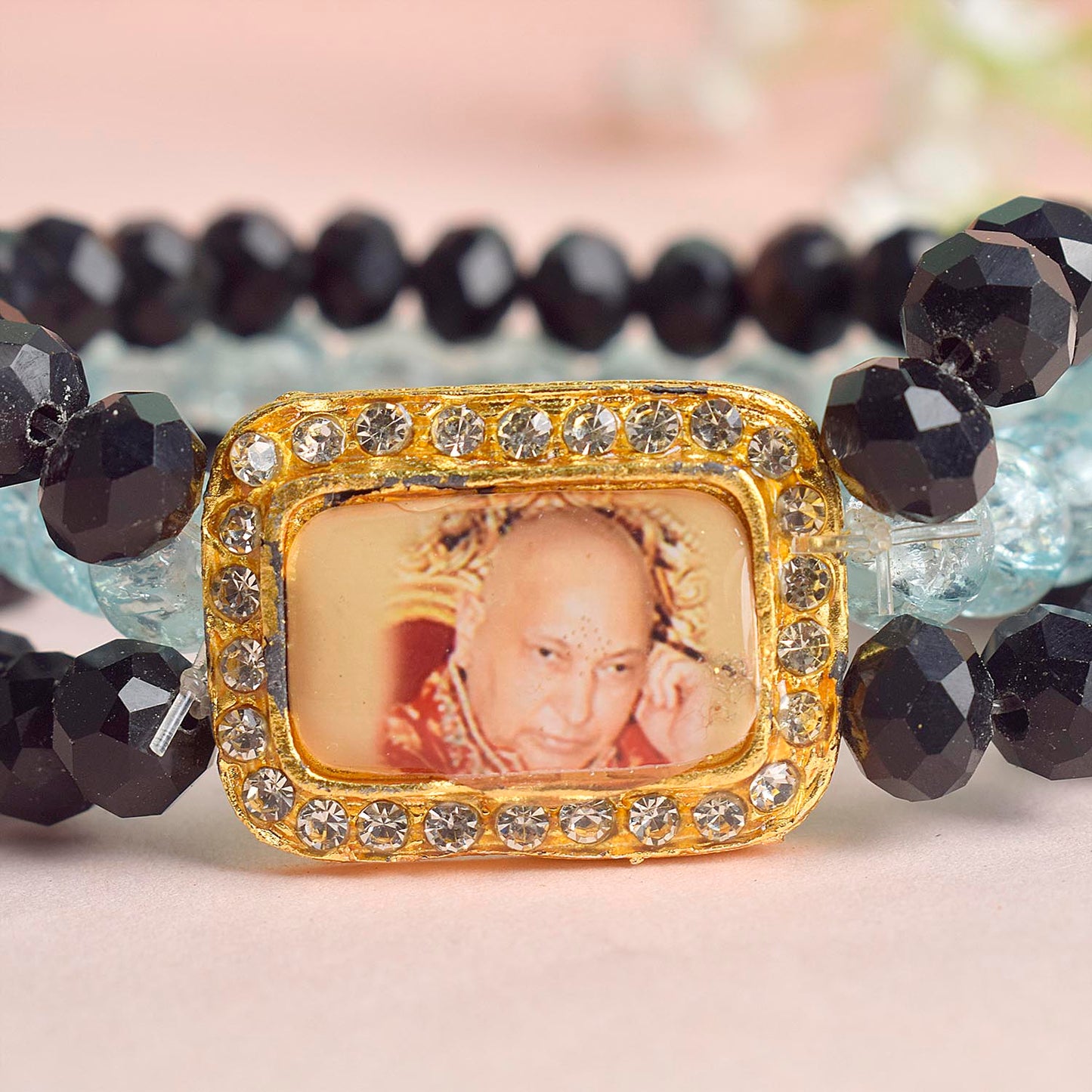 Black & Baby Blue Triple Layer Guruji Swaroop Bracelet