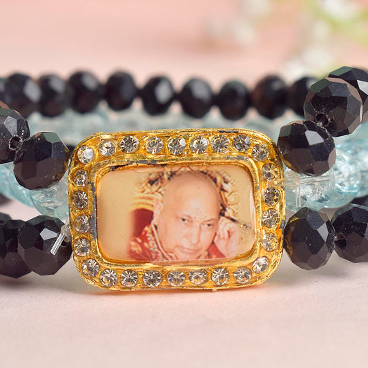 Black & Baby Blue Triple Layer Guruji Swaroop Bracelet