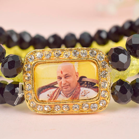 Black & Neon Yellow Triple Layer Guruji Swaroop Bracelet