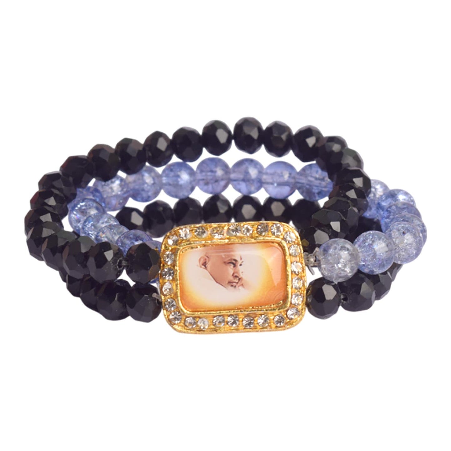 Black & Purplish Blue Triple Layer Guruji Swaroop Bracelet