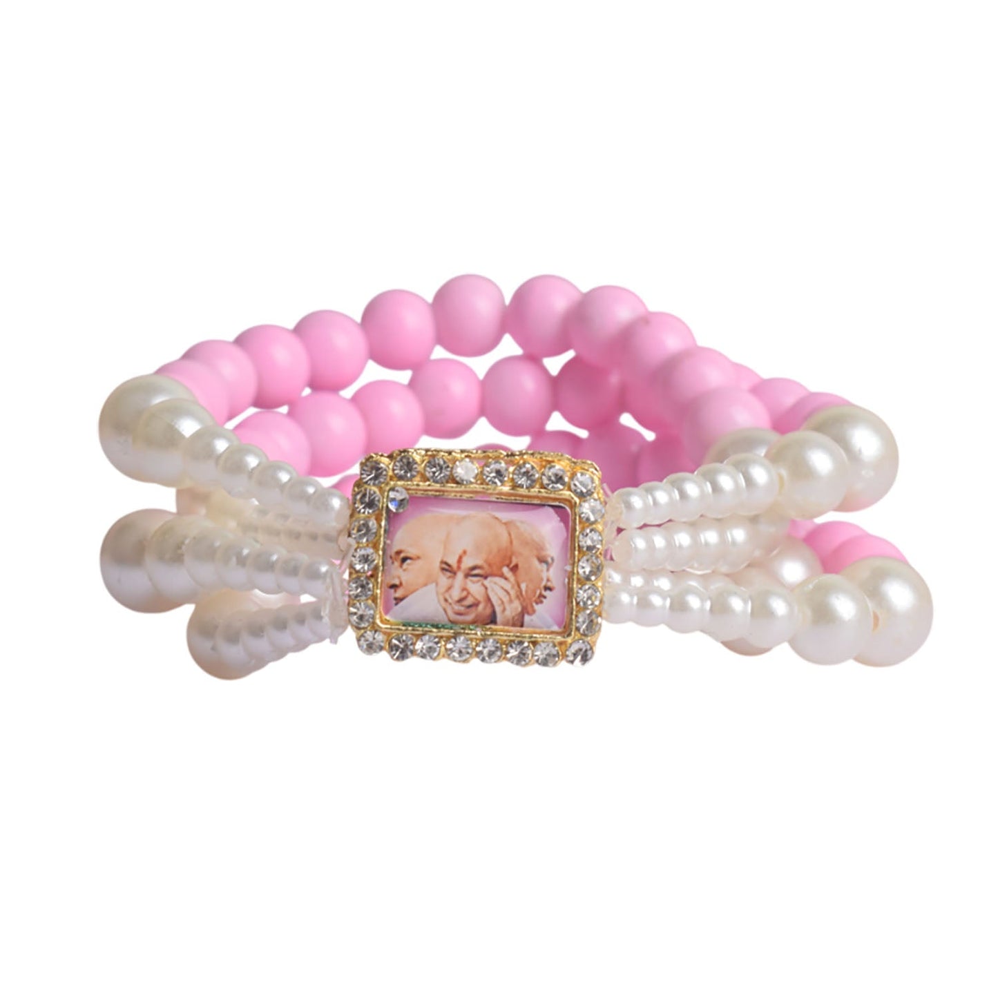 Pink & White Pearl Four Layer Guruji Swaroop Bracelet