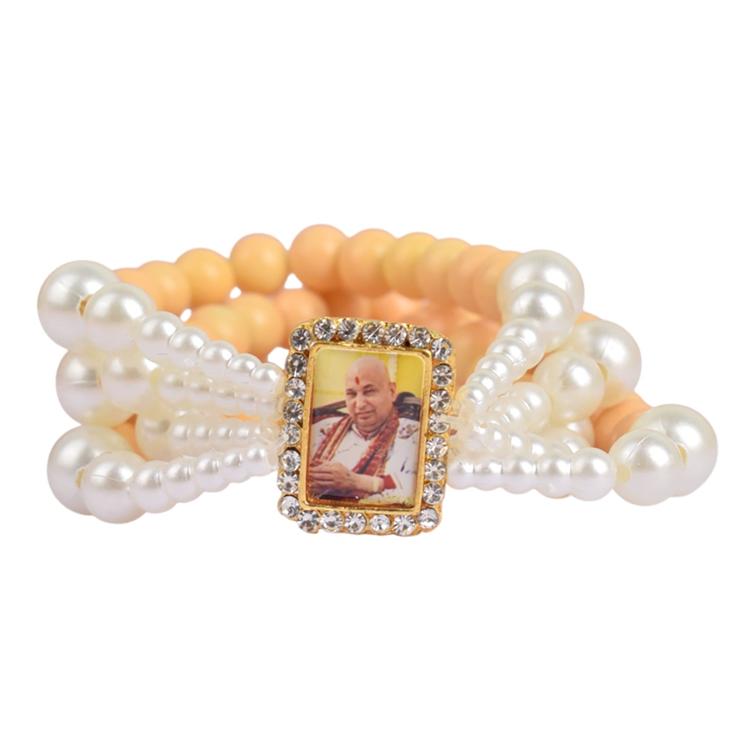 Pastel Yellow & White Pearl Four Layer Guruji Swaroop Bracelet