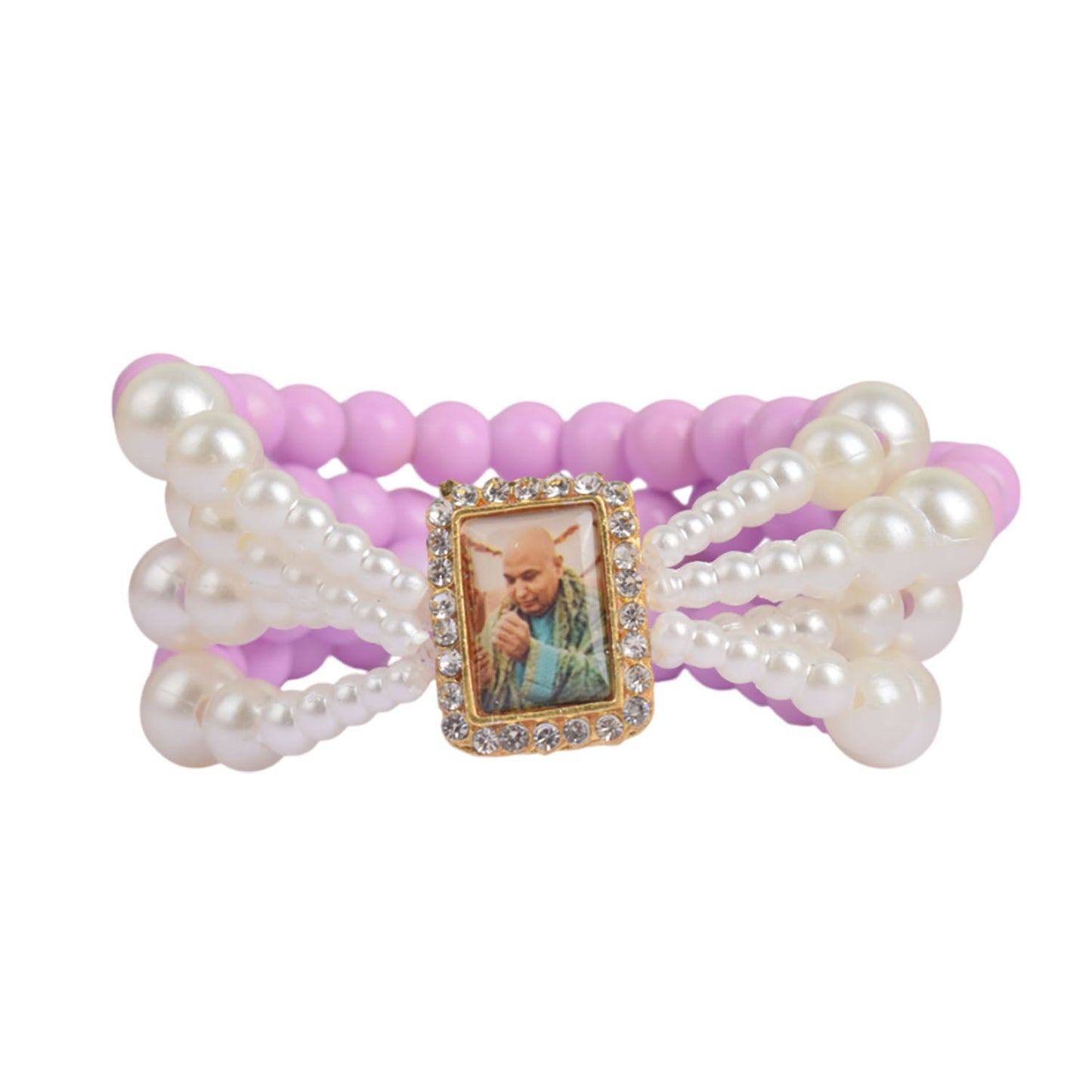 Blush Orchid with White Pearl Four Layer Guruji Swaroop Bracelet