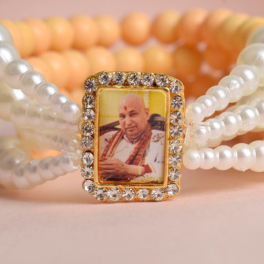 Pastel Yellow & White Pearl Four Layer Guruji Swaroop Bracelet